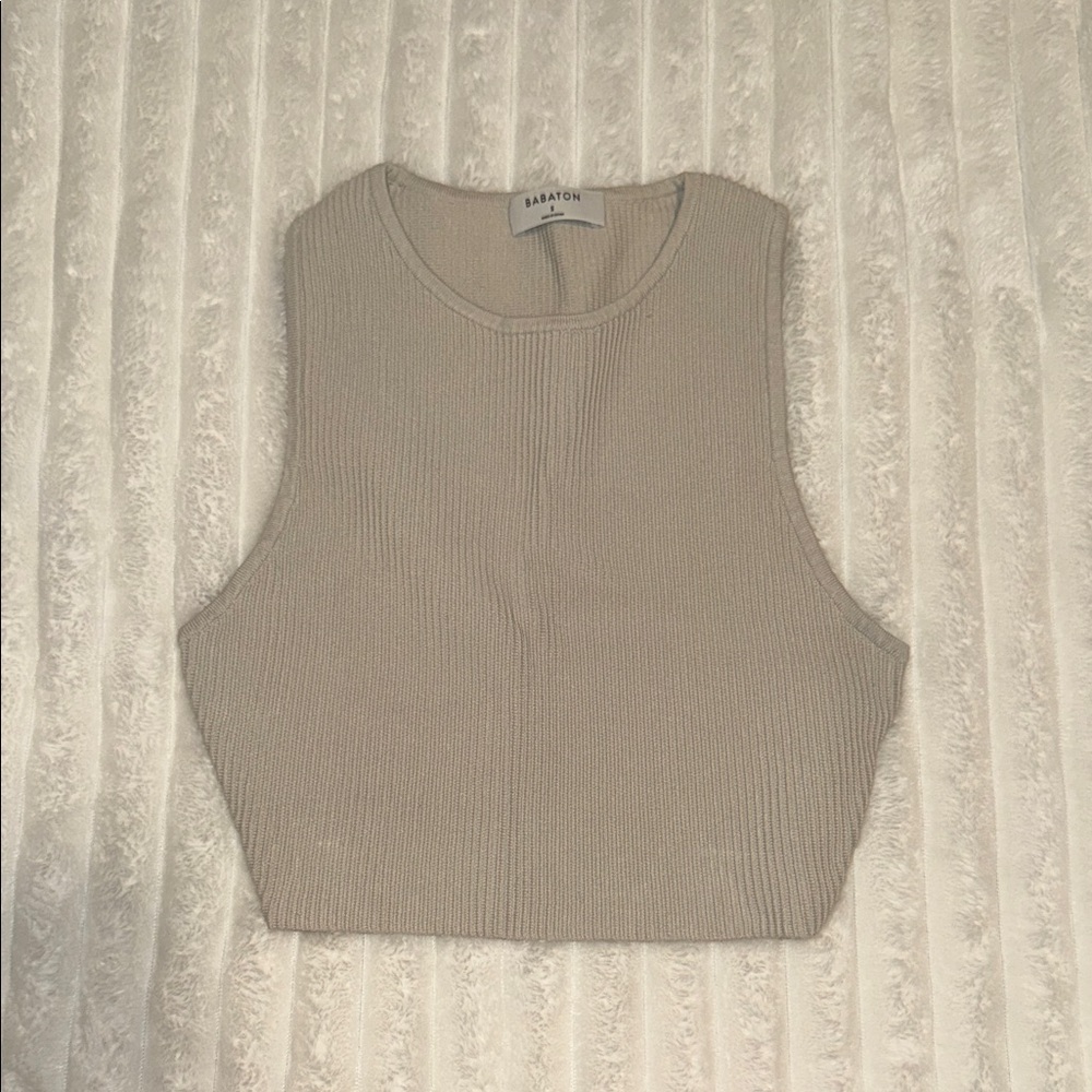 Aritzia Babaton Light Beige Sleeveless Ribbed Top